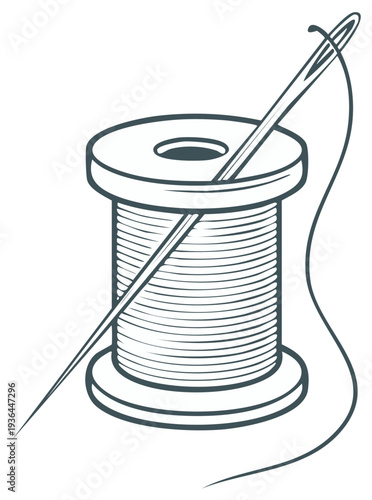 Spool of Thread with Needle Artfully Placed for Sewing and Crafting Emphasizing Precision and Detail