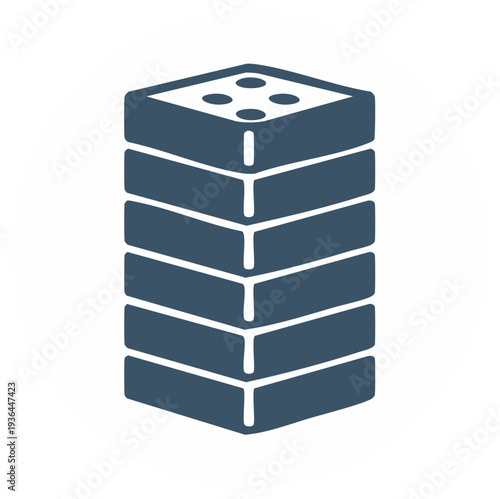 Stack of dark blue bricks with rounded edges forming a tower shape