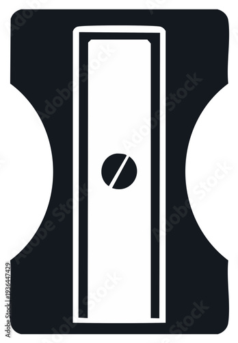 Simple graphic icon of a pencil sharpener with a screw detail