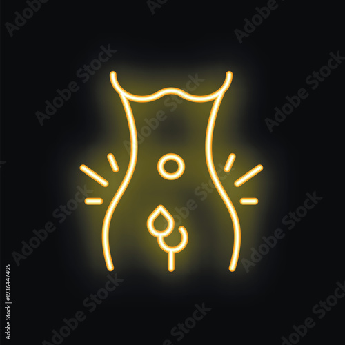 Neon yellow icon representing endometriosis awareness, glowing on a black background