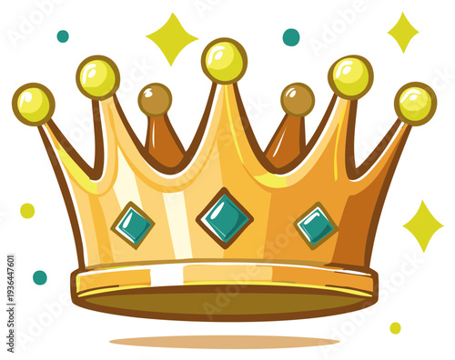 Cartoon style golden crown with gemstones and stars illustration for luxury and success theme royalty