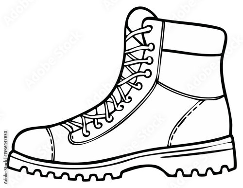 Illustration of a black and white combat boot with shoelaces