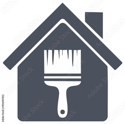 Illustration of a house with a paintbrush icon for home renovation and repair concept.