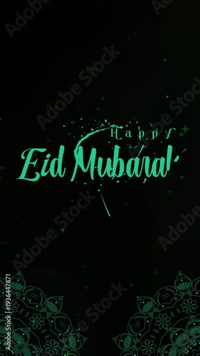 Radiant Celebration of Faith Flowing Through an Islamic Eid Mubarak Background of Ornamental Light, designed for Eid greeting visuals, mosque presentation screens, and Islamic event promotions