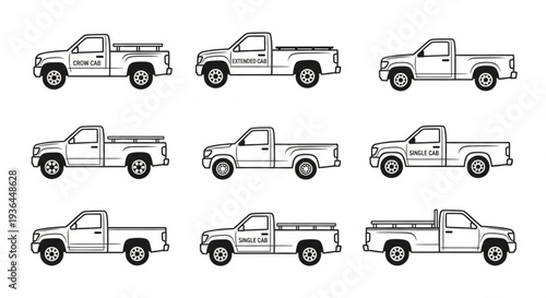 Pickup Truck Illustrations in Various Views.