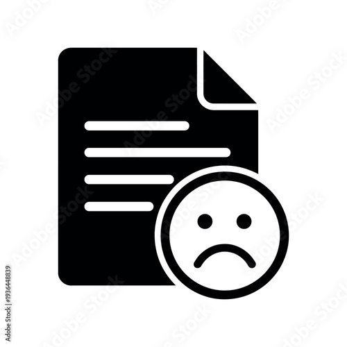 Document file icon with sad face emoji represent negative feedback or rejected application process on paper isolated on white background set