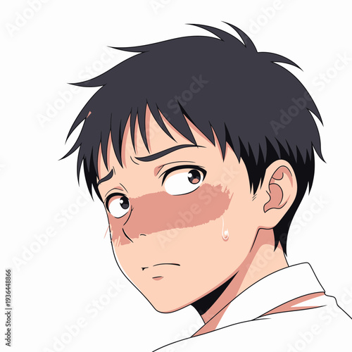 Anime Boy with Short Black Hair and Expressive Eyes.