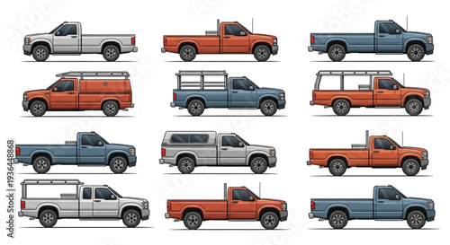 Pickup Trucks Various Models Colored.