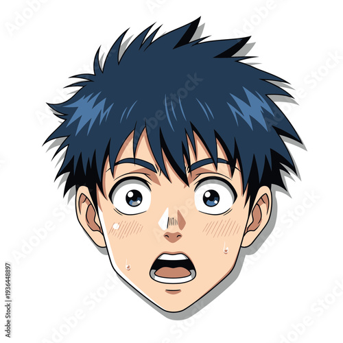 Anime boy with spiky dark hair and wide eyes.
