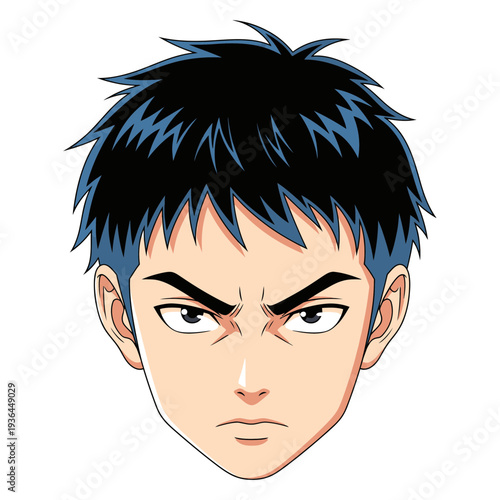 Anime style portrait of a determined young man.