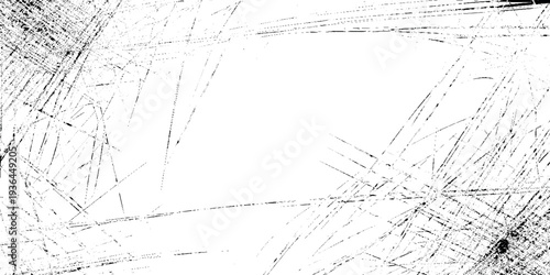 abstract black scratch marks forming a distressed grunge texture on a white background edgy surface ideal for overlays, posters, album covers.