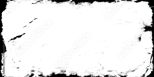 grunge distressed border frame with rough torn edges texture effect black and white overlay background.