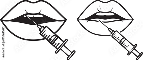 Lip Filler Injection Icon, Line Art of Mouth and Syringe for Cosmetic Surgery, Beauty, and Aesthetics