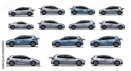 Multiple Cars Side View.