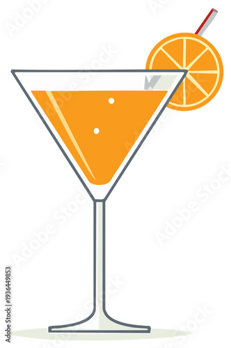 Fruity orange drink in a martini glass with citrus slice and straw illustration