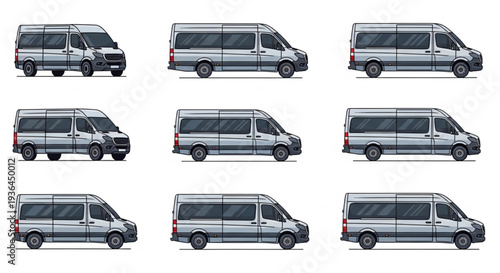 Multiple Silver Vans Side View.