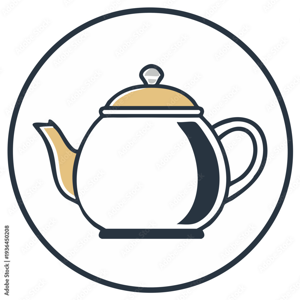 Obraz premium Simple graphic teapot icon illustration in a clean circular frame with gold and blue details