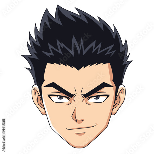 Anime style young man with spiky black hair and determined expression.
