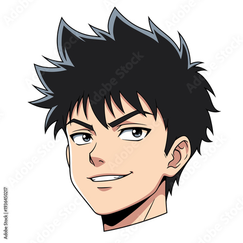 Anime style young man portrait with spiky hair and confident expression.
