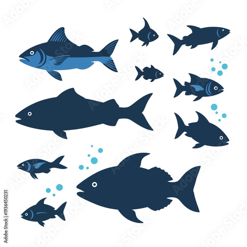 School of Blue Fish Swimming Underwater, Aquatic Life, Marine Animals, Ocean Wildlife