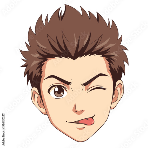 Cartoon man winking with tongue out playful expression.