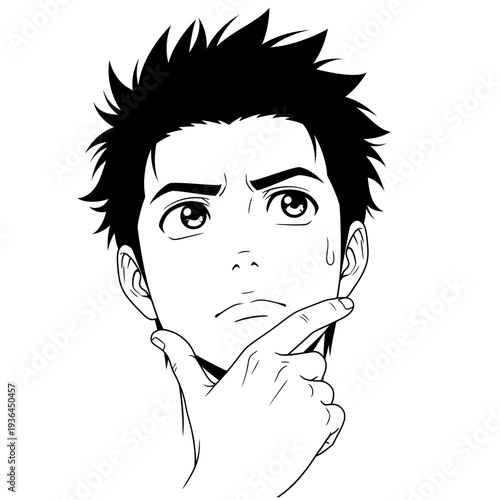 Man Thinking Deeply with Finger on Chin.