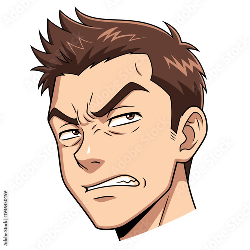 Man with intense expression and furrowed brow.
