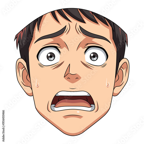 Mans Face Expressing Shock and Fear with Wide Eyes and Open Mouth.