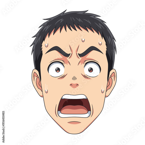 Shocked Man Face Anime Style Expression of Surprise and Fear.