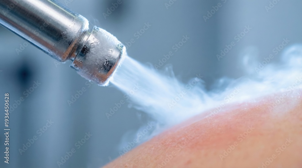 Fototapeta premium Cryotherapy mole removal treatment with freezing mist