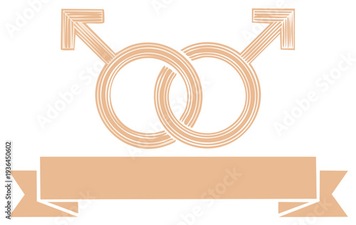 Intertwined male symbols with an empty banner for text representing union and commitment