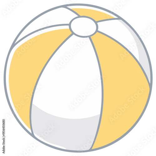 Simple vector icon of a yellow and white striped inflatable beach ball for summer fun and recreation