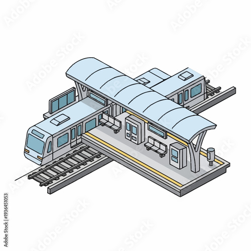 Modern Train Station with Subway Train.