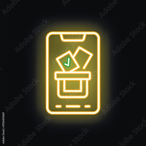 Neon sign representing online voting using a smartphone and putting a ballot in a ballot box