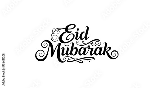 Stylish Eid Mubarak Calligraphy Typography with Swirls Islamic Greeting Vector