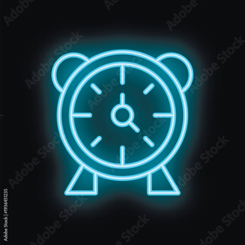 Blue neon alarm clock shining in the dark, minimalist vector illustration