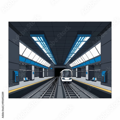 Modern Train at Subway Station Platform.