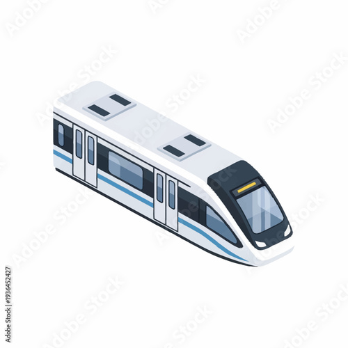 White Modern Train with Blue Stripes.