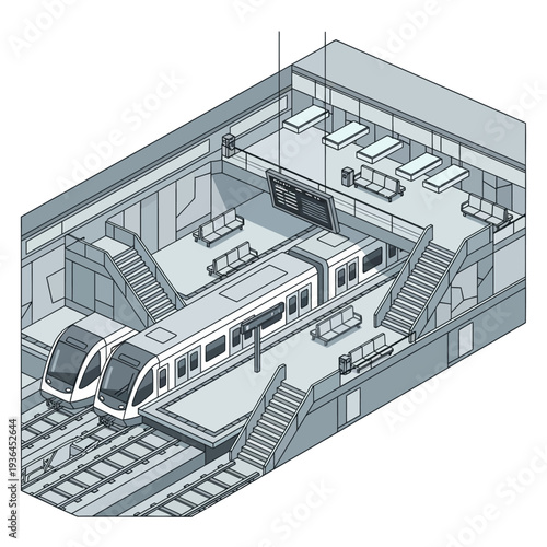 Underground Train Station with Multiple Tracks.