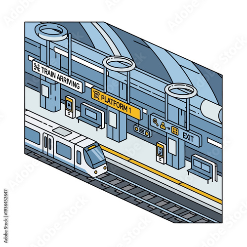 Subway Train Arriving at Station Platform.