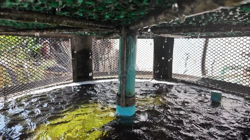 Water droplets from the cooling system of industrial machinery.