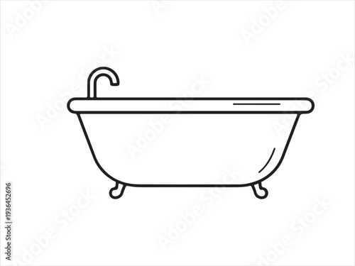 Simple line drawing of a freestanding clawfoot bathtub with faucet