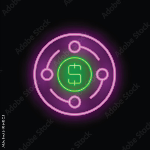 Neon sign representing the concept of decentralized finance with a dollar symbol in the center