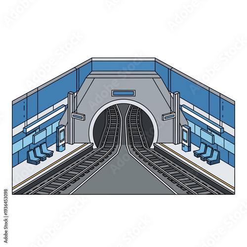 Tunnel Entrance with Railway Tracks Inside.