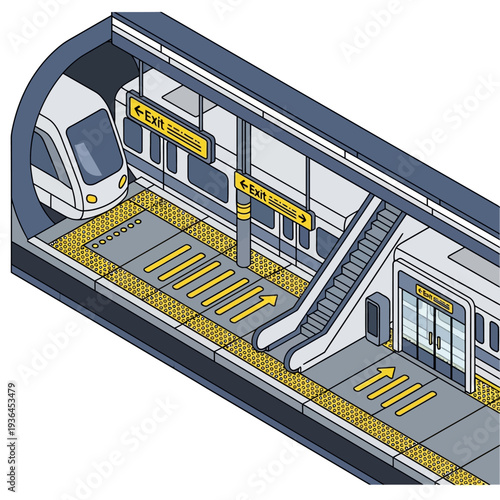 Modern Subway Train at Station Platform.