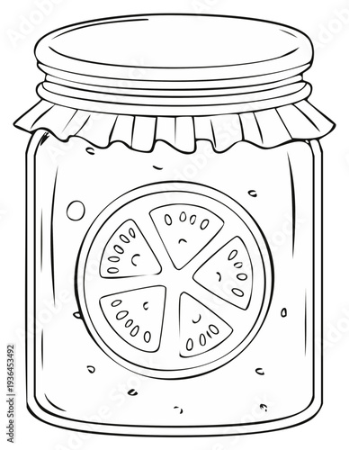 Jar of tomato slices in cartoon illustration, food preservation concept.