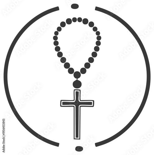Rosary beads with cross symbol within a circle, faith, and spirituality