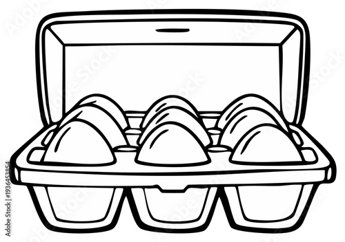 Six Egg Carton with Eggs Inside Outline Drawing