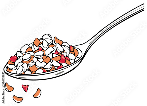 Spoonful of Grains and Seeds Food Illustration Hand Drawn