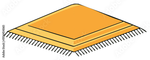 Cartoon drawing of an orange rug with black trim and fringe
